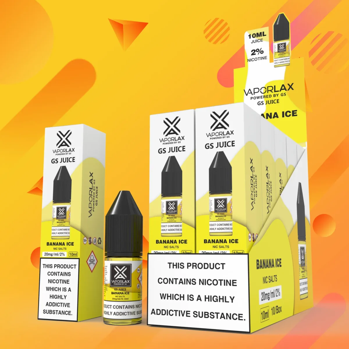 Banana Ice nic salt vape juice by GS JUICE, 20mg/ml, 10ml bottle, powered by Vaporlax