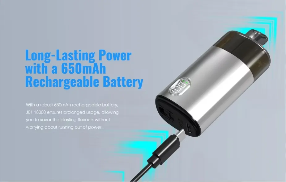 Nicomore vape device with long-lasting 650mAh rechargeable battery, ensuring prolonged use without power issues