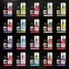 Vapesax GS Juice UK Edition - Full overview image of 20 nicotine salt e-liquid flavors in 10ml bottles, including Blueberry Cherry Cranberry, Pineapple Ice, Cherry Ice, Peach Mango Pineapple, Lemon Lime, Blueberry Raspberry, Menthol, Strawberry Kiwi, Strawberry Watermelon Bubblegum, Banana Ice, Mr. Blue, Fizzy Cherry, Strawberry Ice, Cola Ice, Strawberry Raspberry Cherry Ice, Gummy Bear, Pink Lemonade, Blue Razz Lemonade, Watermelon Ice, and Blueberry Sour Raspberry. TPD compliant and made for Britain.