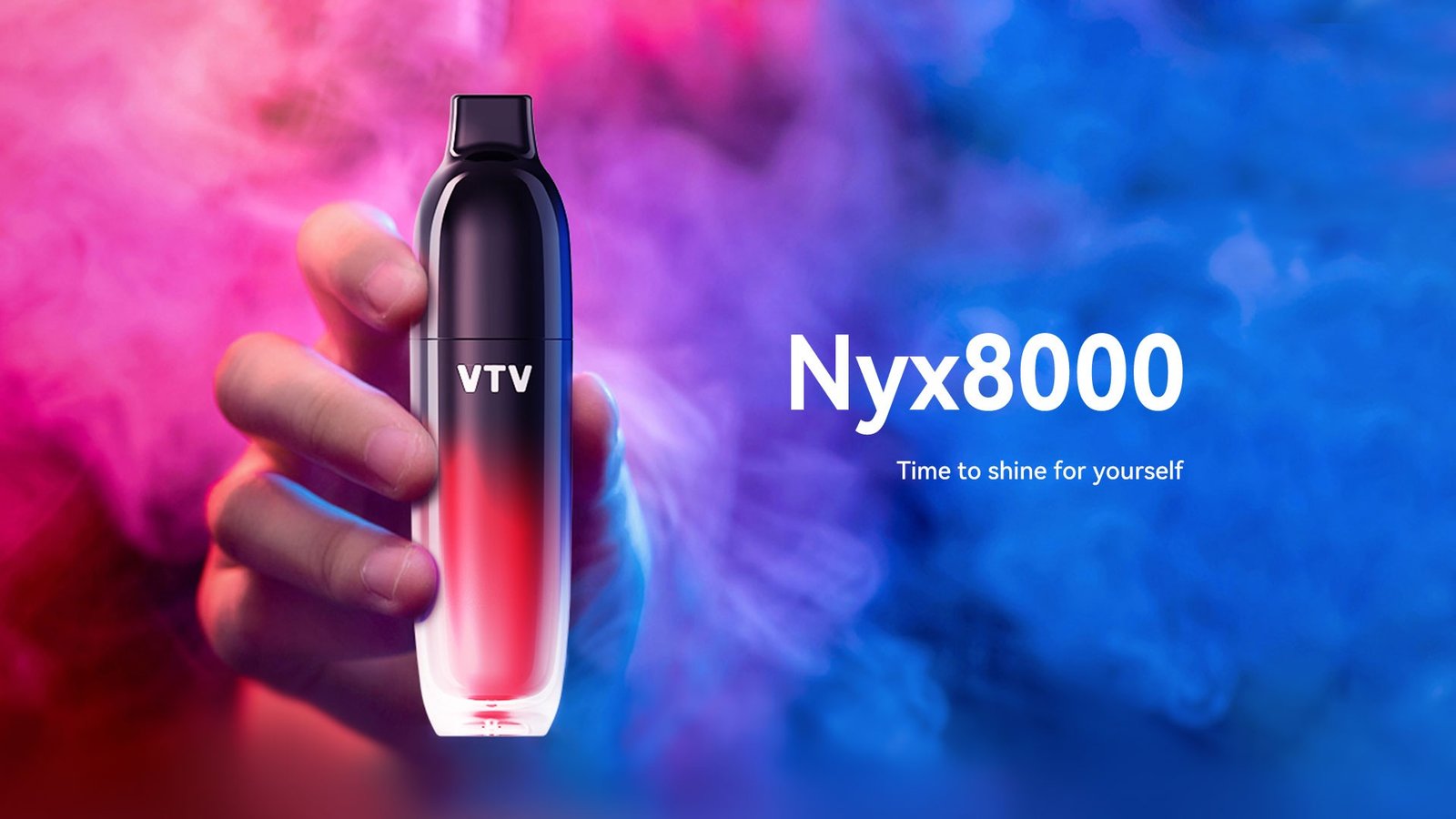 Hero shot of VTV NYX8000 disposable vape - 8000 puffs, silver streamlined design